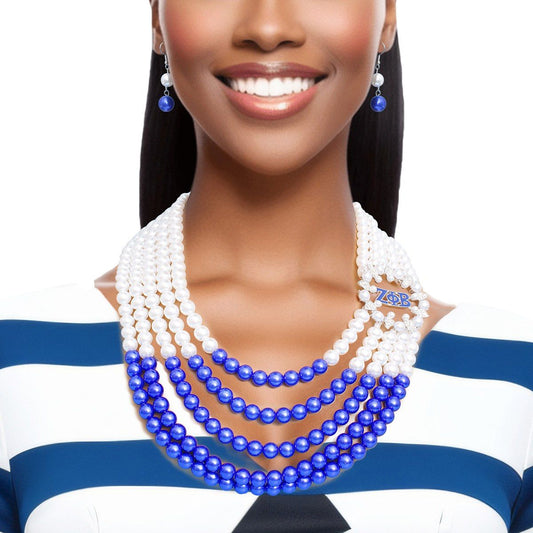 Zeta Phi Beta Pearls Necklace Mix Blue White Pearl ZPB Set for Women