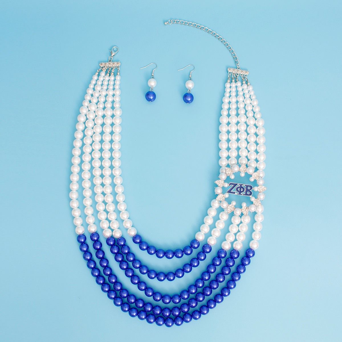 Zeta Phi Beta Necklace Mix Blue White Pearl ZPB Pearls Set for Women