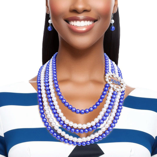 Zeta Phi Beta Pearls Necklace Blue White Pearl ZPB Set for Women