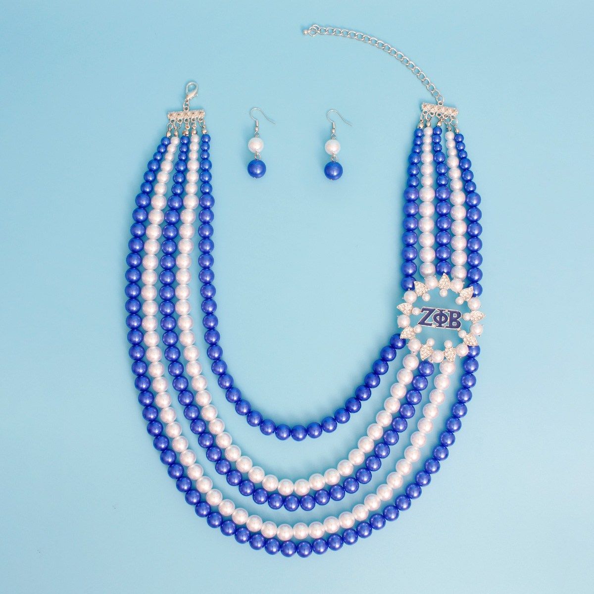 Zeta Phi Beta Necklace Blue White Pearls ZPB Set for Women