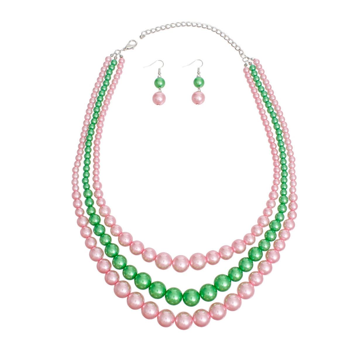 AKA Pearl Necklace Pink Green 3 Strand AKA Pearls Alpha Kappa Alpha Necklace Pink and Green 3 Strand