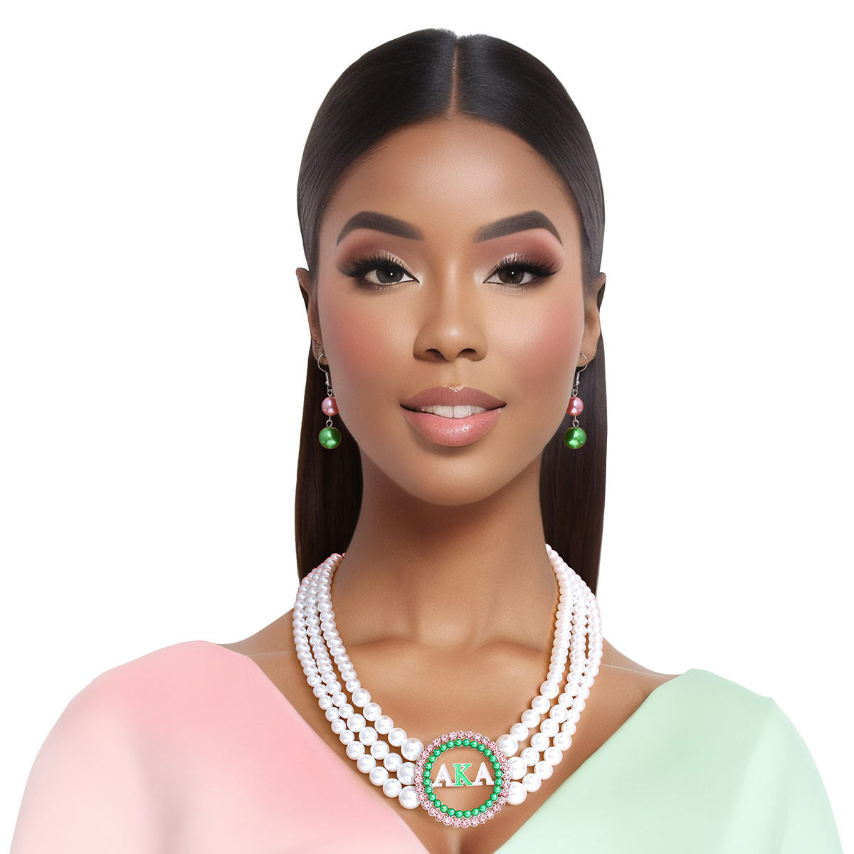 AKA Alpha Kappa Alpha Pearl Necklace Pink Green AKA Set