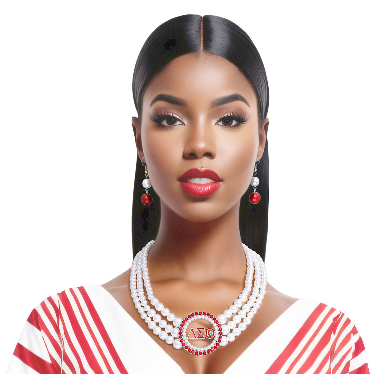 Pearl Necklace Red White Delta Soror Set Delta  Sigma Theta 