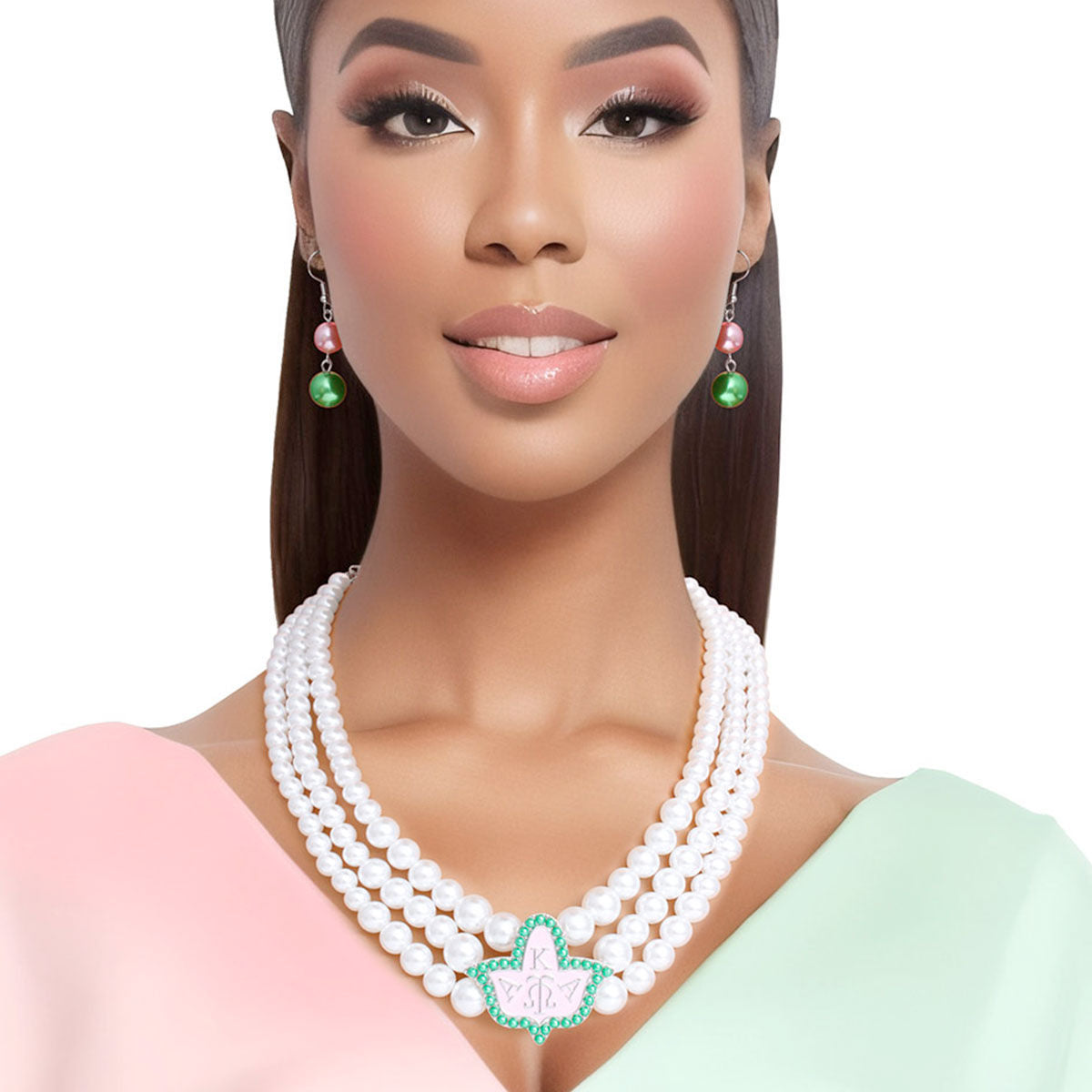 AKA Alpha Kappa Alpha Pearl Necklace Pink Ivy Set