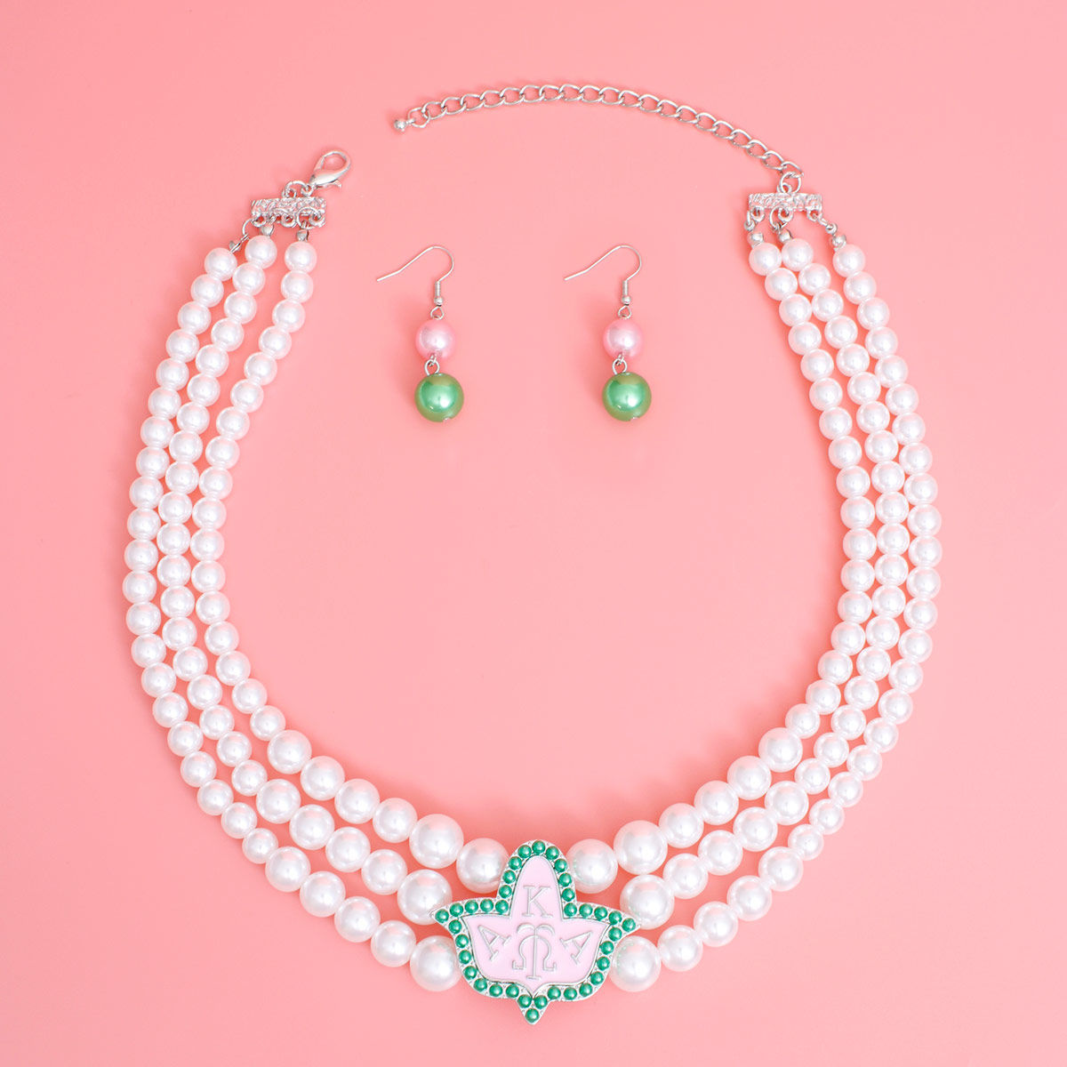 AKA Pearl Alpha Kappa Alpha Necklace Pink Ivy Set