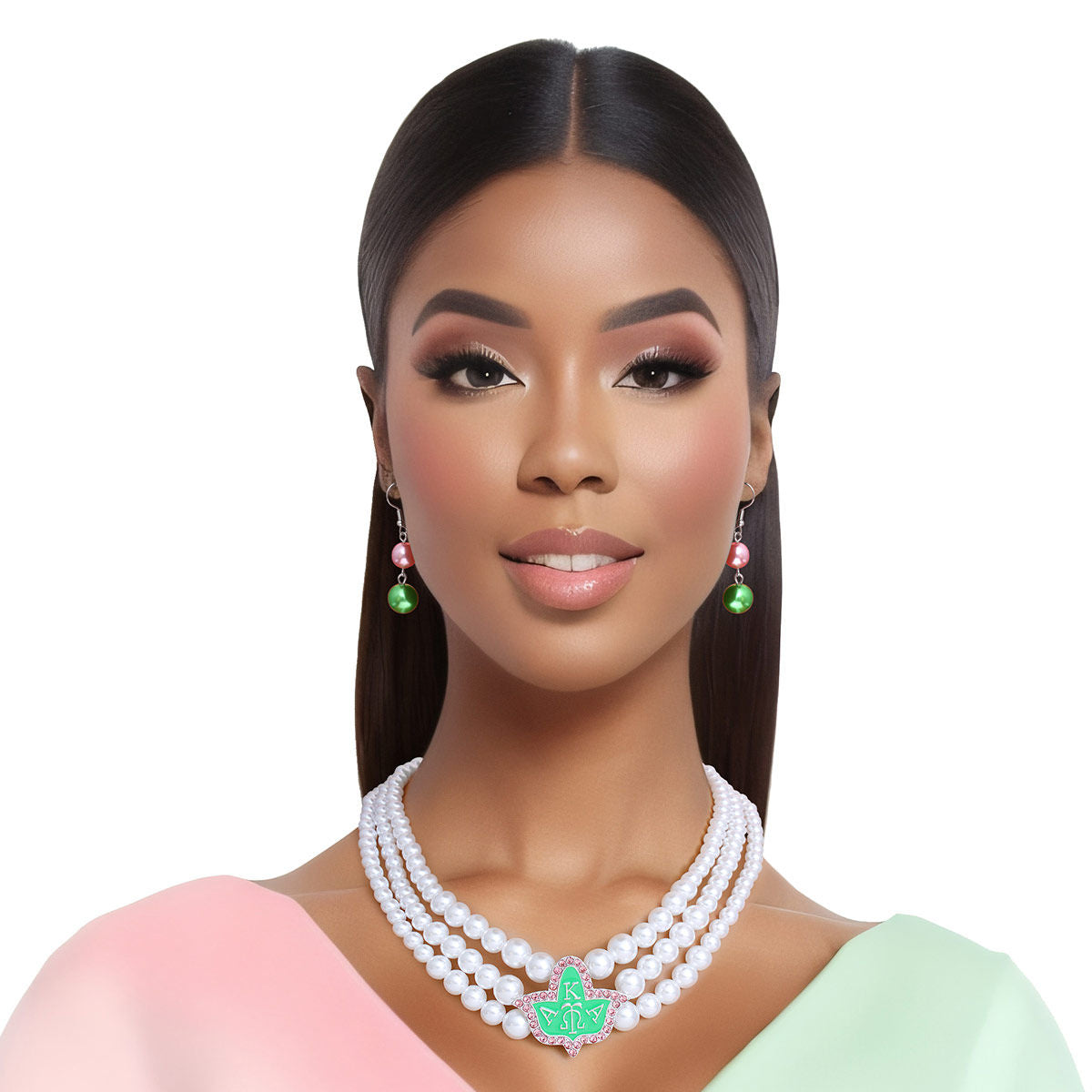 AKA Alpha Kappa Alpha Inspired Pearl Necklace Green Tea Rose AKA Set