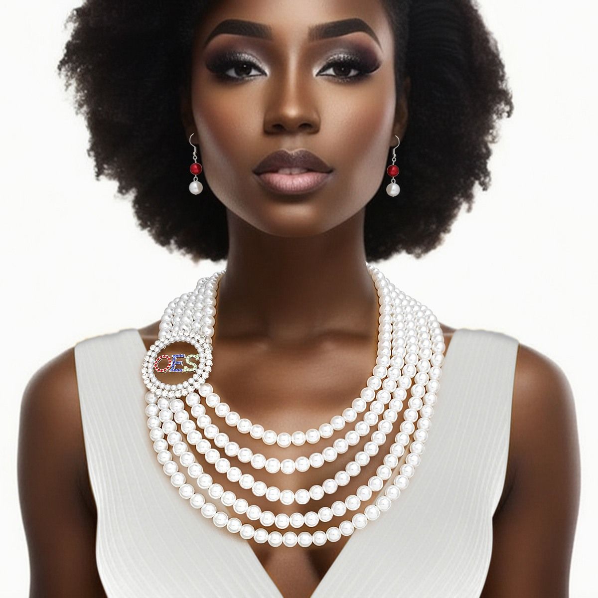 OES Sorority Inspired White Pearl Necklace Set for Women - Eastern Star