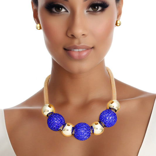 Sigma Gamma Rho Inspired Necklace Royal Blue Disco Ball Bead Set for Women