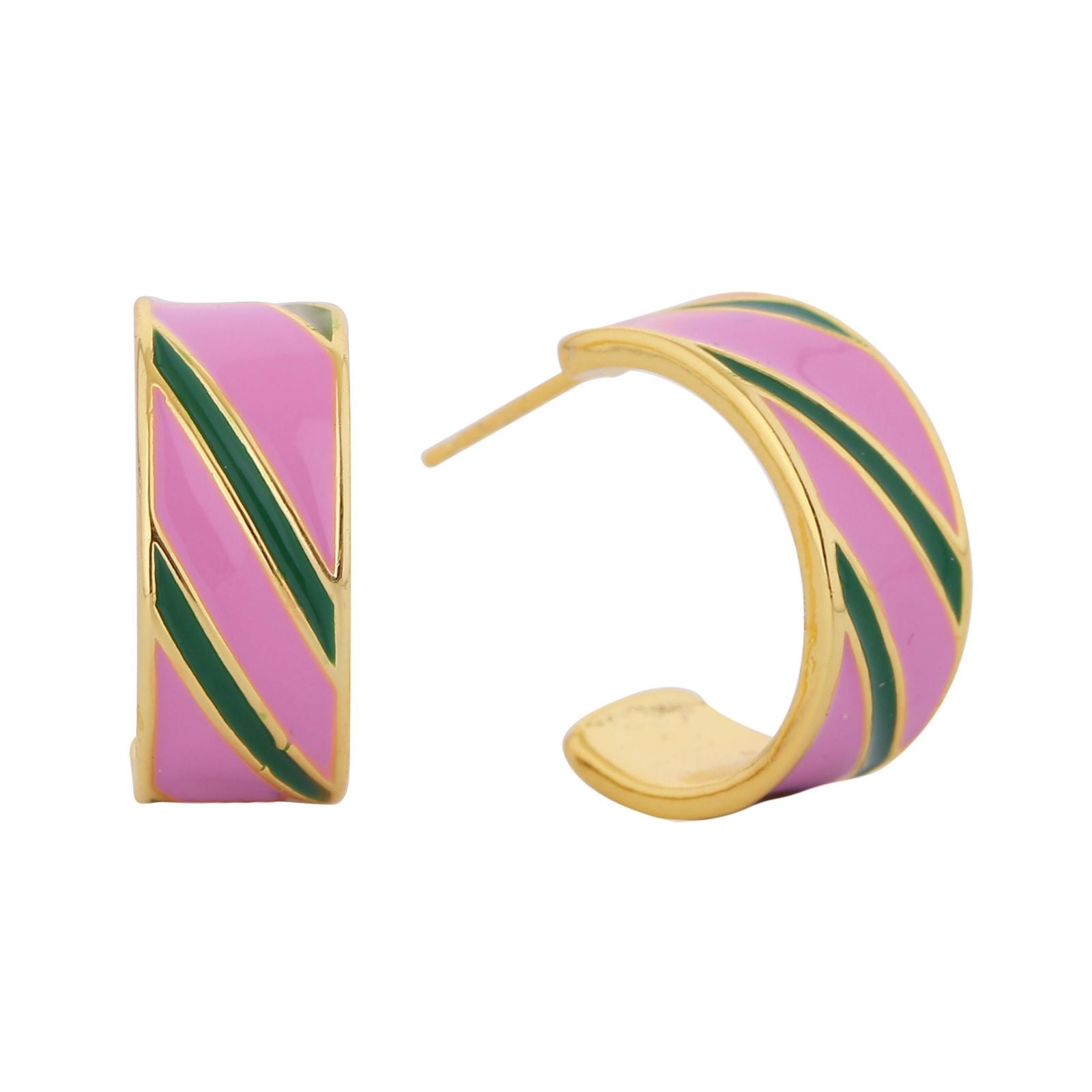 Hoop 14K Gold Pink Green Stripe Earrings for Women