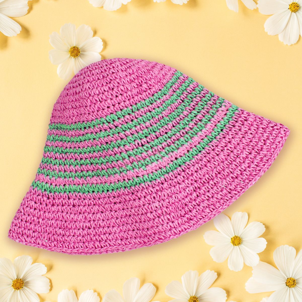 Alpha Kappa Alpha Bucket Hat Pink Green Multi Stripe Straw