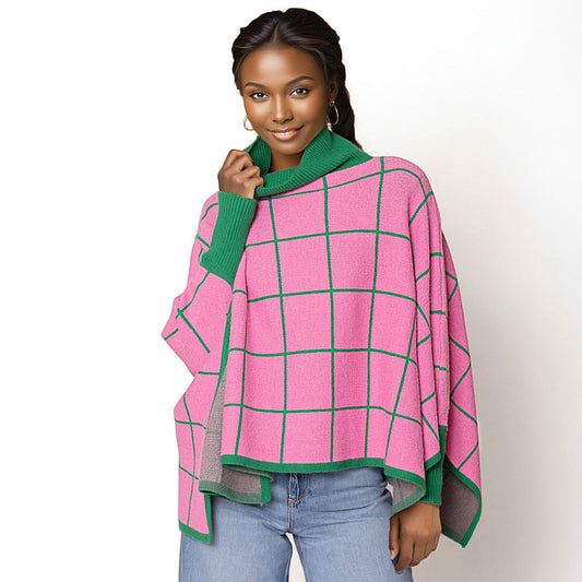 AKA Alpha Kappa Alpha Sorority Inspired Plaid Knit Pink Green Poncho