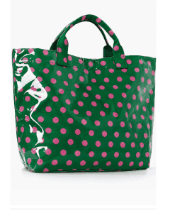 Green Tote Bag with Pink Polka Dots