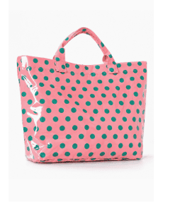 Pink Tote Bag with Green Polka Dots