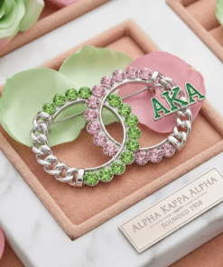 Alpha Kappa Alpha rhinestone brooch with circle design