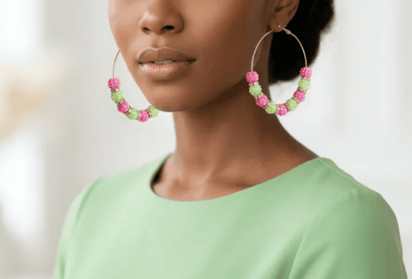 AKA pink and green hypoallergenic hoops