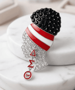 DST Rhinestone Brooch Pin – lady profile with black rhinestone high-puff