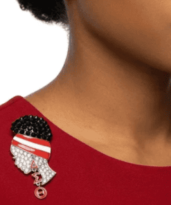 Alternative view of DST Rhinestone Red White Woman Profile Brooch
