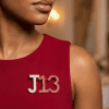 Delta Sigma Theta J13 brooch with white faux pearl J and crimson red rhinestone 13 numerals