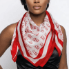 Delta Sigma Theta scarf in red and white silk square scarf with repeating Greek letter pattern