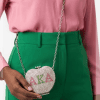 AKA rhinestone heart bag with pink and green AKA letters and striped bee clasp