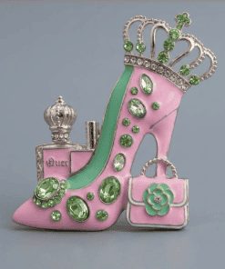 Alternative view of Pink Green Silver High Heel Queen Brooch Pin