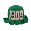 Green AKA Crochet Bucket Hat – Ruffle Brim With Pink 1908 Detail - Image 4