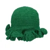 Green AKA Crochet Bucket Hat – Ruffle Brim With Pink 1908 Detail - Image 5