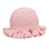 Pink AKA Crochet Bucket Hat – Ruffle Brim With Green 1908 Detail - Image 4