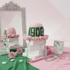 Pink AKA Crochet Bucket Hat – Ruffle Brim With Green 1908 Detail - Image 5