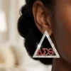Delta Sigma Theta Pyramid Earrings – Red & Clear Rhinestone DST Studs - Image 2