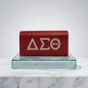 Delta Sigma Theta Rhinestone Clutch – Red Flap With Clear DST Letters - Image 4