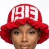 Delta Sigma Theta Crochet Bucket Hat – Red Ruffle Brim With White 1913 Detail - Image 6