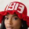 Delta Sigma Theta Crochet Bucket Hat – Red Ruffle Brim With White 1913 Detail - Image 2