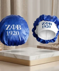Alternative view of Zeta Phi Beta Satin Bonnet – Blue ZPB 1920 Sleep Bonnet With White Band