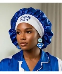 Zeta Phi Beta satin bonnet in blue with white band and ZPB 1920 print