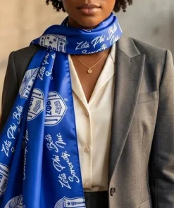 ZPB Long Blue and White Shield Rectangle Scarf