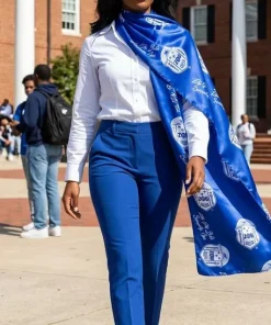 Alternative view of ZPB Long Blue and White Shield Rectangle Scarf