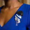 ZPB Rhinestone Blue White Woman Profile Brooch - Image 2