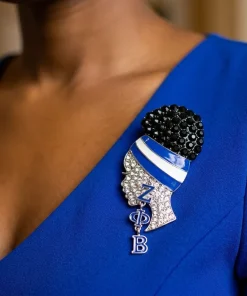 Alternative view of ZPB Rhinestone Blue White Woman Profile Brooch
