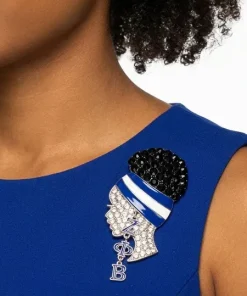 ZPB Rhinestone Blue White Woman Profile Brooch