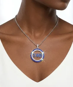 Alternative view of ZPB Rhinestone Circle Greek Pendant Chain Necklace