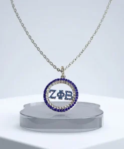 ZPB Rhinestone Circle Greek Pendant Chain Necklace