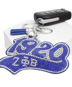 ZPB 1920 keychain with blue and clear rhinestone padded charm and mini blue tassel