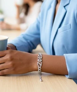 Alternative view of Zeta Phi Beta Greek Letter Bracelet – Silver ZPB Curb Chain