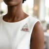 DST Pyramid Pin – Silver Rhinestone Brooch with Red DST Letters - Image 2
