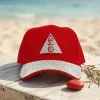 DST rhinestone Delta cap in red canvas with rhinestone Delta design on the front