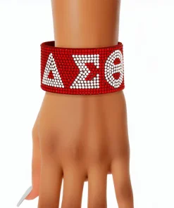 Alternative view of DST Red Rhinestone Bracelet – Magnetic Felt Band with Clear DST Letters