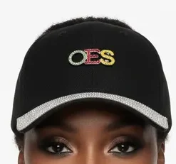 Alternative view of OES Baseball Cap – Black with Rhinestone Brim and Letters