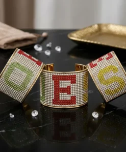 OES Greek Rhinestone 2 inch Gold Cuff Bracelet