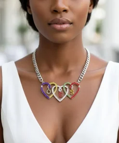 Alternative view of OES Multicolor Triple Heart Pendant Necklace